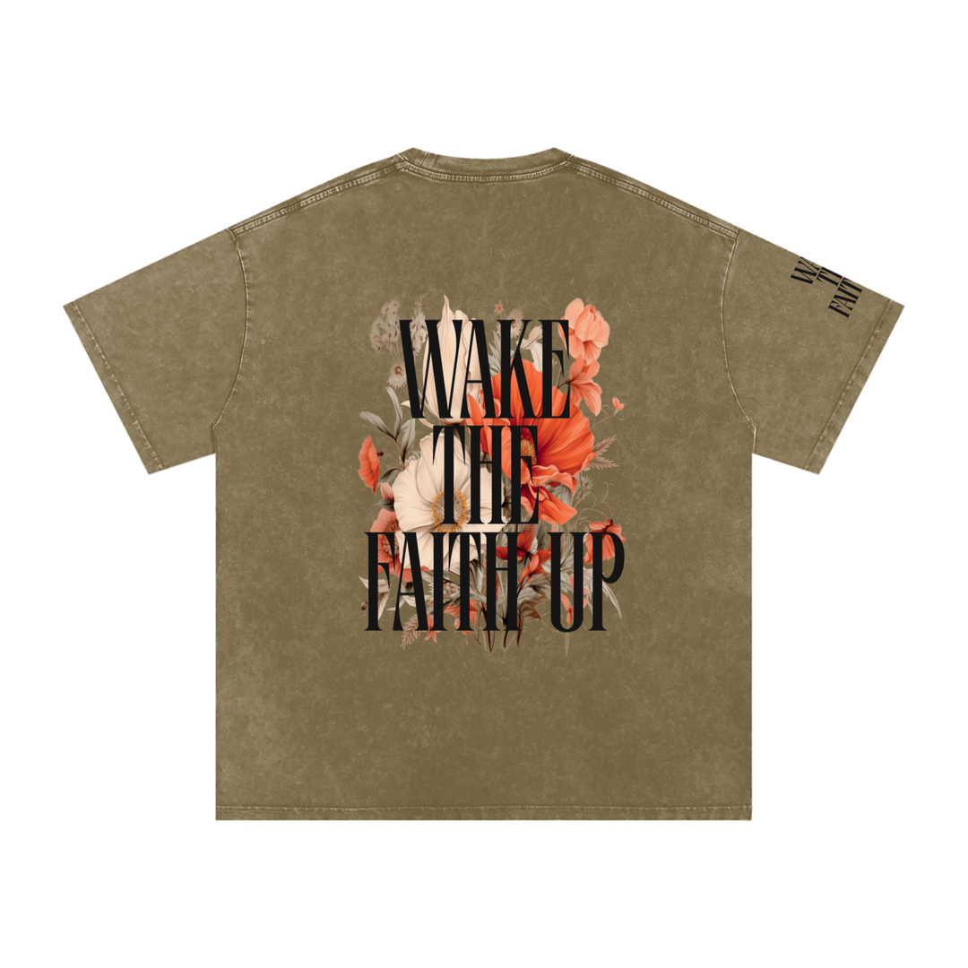 Wake The Faith Up Snow Washed Oversized Cotton T-Shirt